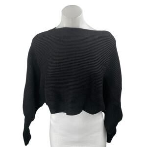 Zara Black Boat Neck Long Dolman Sleeve Ribbed Knit Cropped Sweater Top Size S
